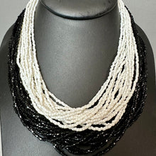 Load image into Gallery viewer, Vintage Black &amp; White Seed Bead Layered Strand Goldtone Flower Clasp Necklace As-Is (16")
