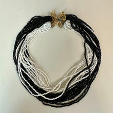 Load image into Gallery viewer, Vintage Black &amp; White Seed Bead Layered Strand Goldtone Flower Clasp Necklace As-Is (16")
