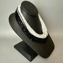 Load image into Gallery viewer, Vintage Black &amp; White Seed Bead Layered Strand Goldtone Flower Clasp Necklace As-Is (16")
