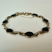 Load image into Gallery viewer, Vintage Gold Filled Onyx Link Bracelet (6.75")
