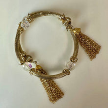 Load image into Gallery viewer, Vintage Goldtone Aurora Borealis Crystal Bead Tassel Wrap Bracelet
