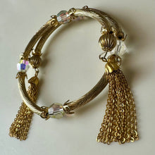 Load image into Gallery viewer, Vintage Goldtone Aurora Borealis Crystal Bead Tassel Wrap Bracelet
