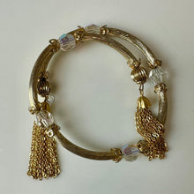 Load image into Gallery viewer, Vintage Goldtone Aurora Borealis Crystal Bead Tassel Wrap Bracelet
