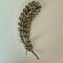 Load image into Gallery viewer, Vintage Silvertone Clear Rhinestone Feather Brooch Pin (2.5")
