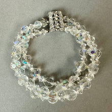 Load image into Gallery viewer, Vintage Aurora Borealis Crystal Triple Strand Rhinestone Box Clasp Bracelet (6.5")
