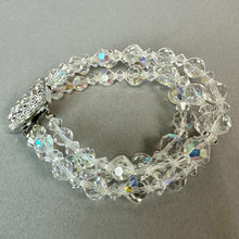 Load image into Gallery viewer, Vintage Aurora Borealis Crystal Triple Strand Rhinestone Box Clasp Bracelet (6.5")
