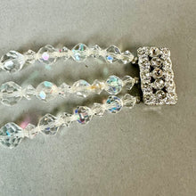 Load image into Gallery viewer, Vintage Aurora Borealis Crystal Triple Strand Rhinestone Box Clasp Bracelet (6.5")
