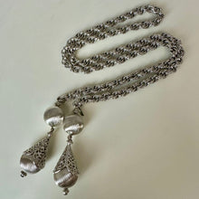 Load image into Gallery viewer, Vintage Monet Brushed Silvertone Bolero Filigree Teardrop Rope Chain Necklace (32")
