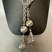 Load image into Gallery viewer, Vintage Monet Brushed Silvertone Bolero Filigree Teardrop Rope Chain Necklace (32")
