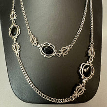 Load image into Gallery viewer, Vintage Sarah Cov Silvertone Faceted Black Stone Filigree Satellite Chain Necklace (38")

