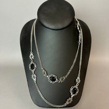 Load image into Gallery viewer, Vintage Sarah Cov Silvertone Faceted Black Stone Filigree Satellite Chain Necklace (38")
