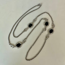 Load image into Gallery viewer, Vintage Sarah Cov Silvertone Faceted Black Stone Filigree Satellite Chain Necklace (38")
