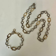 Load image into Gallery viewer, Vintage Silver/Goldtone Geometric Link Necklace &amp; Bracelet Set (28" &amp; 8.75")
