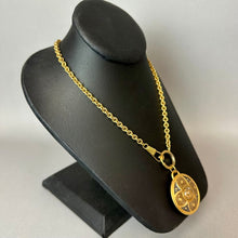 Load image into Gallery viewer, Vintage Brushed Goldtone Enamel Faux Stone Pendant Necklace (34")

