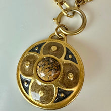 Load image into Gallery viewer, Vintage Brushed Goldtone Enamel Faux Stone Pendant Necklace (34")
