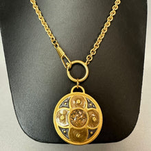 Load image into Gallery viewer, Vintage Brushed Goldtone Enamel Faux Stone Pendant Necklace (34")
