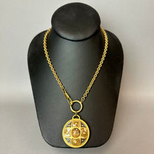 Load image into Gallery viewer, Vintage Brushed Goldtone Enamel Faux Stone Pendant Necklace (34")

