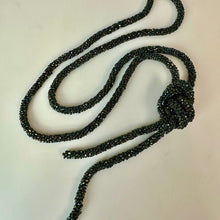 Load image into Gallery viewer, Vintage Black Peacock Metallic Woven Seed Bead Flapper Lariat Necklace (46")
