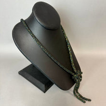 Load image into Gallery viewer, Vintage Black Peacock Metallic Woven Seed Bead Flapper Lariat Necklace (46")
