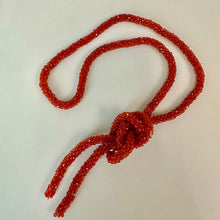 Load image into Gallery viewer, Vintage Red Iridescent Woven Seed Bead Flapper Lariat Necklace (30")
