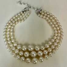 Load image into Gallery viewer, Vintage Triple Strand Graduated Faux Pearl Necklace Made in Japan (17")

