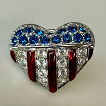 Load image into Gallery viewer, Swarovski Crystal American Flag Heart Brooch Pin Signed (0.75")
