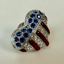 Load image into Gallery viewer, Swarovski Crystal American Flag Heart Brooch Pin Signed (0.75")
