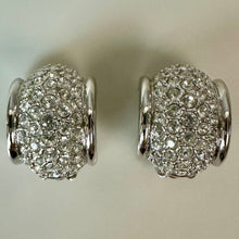 Load image into Gallery viewer, Swarovski Silvertone Pave Crystal Domed Clip Earrings (1")
