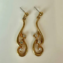 Load image into Gallery viewer, Vintage Avon Goldtone Clear Rhinestone Swirl Drop Earrings (2")
