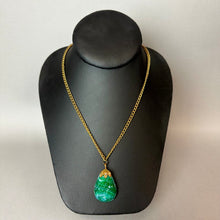 Load image into Gallery viewer, Vintage Art Deco Molded Czech Jade Swirl Glass Rhinestone Pendant on 26" Chain
