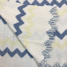 Load image into Gallery viewer, Handmade Cream, Blue &amp; Yellow Ripple Afghan with Fring (52x36)
