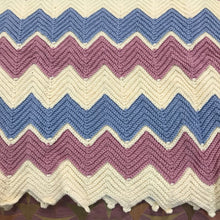 Load image into Gallery viewer, Handmade Cream, Pink &amp; Blue Ripple Afghan (56x40)
