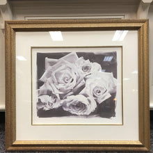Load image into Gallery viewer, Gold-Framed Black &amp; White Monochrome Rose Bouquet Print (34x31)
