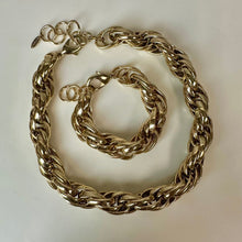 Load image into Gallery viewer, St Thomas Chunky Statement Goldtone Rope Chain Choker Necklace &amp; Bracelet Set (21"&amp; 9.75")
