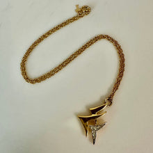 Load image into Gallery viewer, Vintage Trifari Goldtone Rhinestone Modernist Abstract Birds Pendant on 16" Chain
