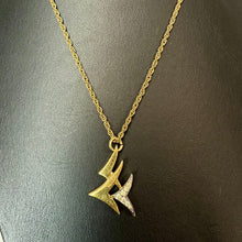 Load image into Gallery viewer, Vintage Trifari Goldtone Rhinestone Modernist Abstract Birds Pendant on 16" Chain
