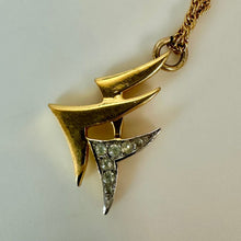 Load image into Gallery viewer, Vintage Trifari Goldtone Rhinestone Modernist Abstract Birds Pendant on 16" Chain
