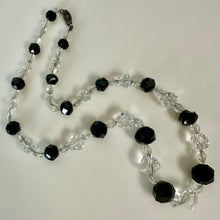 Load image into Gallery viewer, Vintage Black &amp; Clear Czech Glass Graduated Bead on Sterling Chain Necklace As-Is (17.5")
