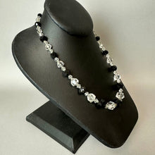 Load image into Gallery viewer, Vintage Black &amp; Clear Czech Glass Graduated Bead on Sterling Chain Necklace As-Is (17.5")
