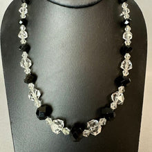 Load image into Gallery viewer, Vintage Black &amp; Clear Czech Glass Graduated Bead on Sterling Chain Necklace As-Is (17.5")
