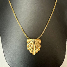 Load image into Gallery viewer, Vintage Monet Goldtone Double Scallop Fan Pendant on 24" Chain Necklace
