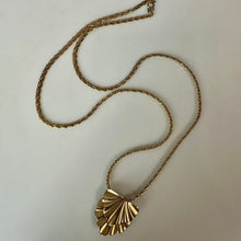 Load image into Gallery viewer, Vintage Monet Goldtone Double Scallop Fan Pendant on 24" Chain Necklace

