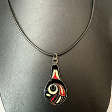 Load image into Gallery viewer, Greg Homer Alaska First Nation Art Silvertone Enamel Pendant on 20" Cord Necklace
