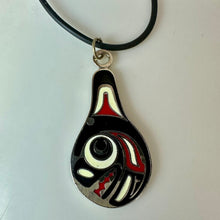 Load image into Gallery viewer, Greg Homer Alaska First Nation Art Silvertone Enamel Pendant on 20" Cord Necklace
