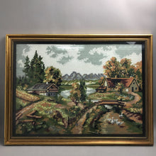 Load image into Gallery viewer, Gold Framed Needlepoint Cottage Landscape Scene (23x31)
