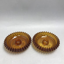 Load image into Gallery viewer, Vintage Indiana Glass Diamond Point Amber Candle Holder Set (5.5x1)
