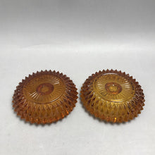 Load image into Gallery viewer, Vintage Indiana Glass Diamond Point Amber Candle Holder Set (5.5x1)
