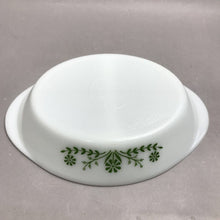 Load image into Gallery viewer, Vintage Glasbake Green Daisy Pattern Divided Oval Casserole Dish (12x8.5x2)

