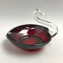 Load image into Gallery viewer, Duncan Miller Clear &amp; Ruby Red Swan Candy Dish (~4x6x5)
