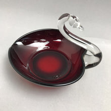 Load image into Gallery viewer, Duncan Miller Clear &amp; Ruby Red Swan Candy Dish (~4x6x5)
